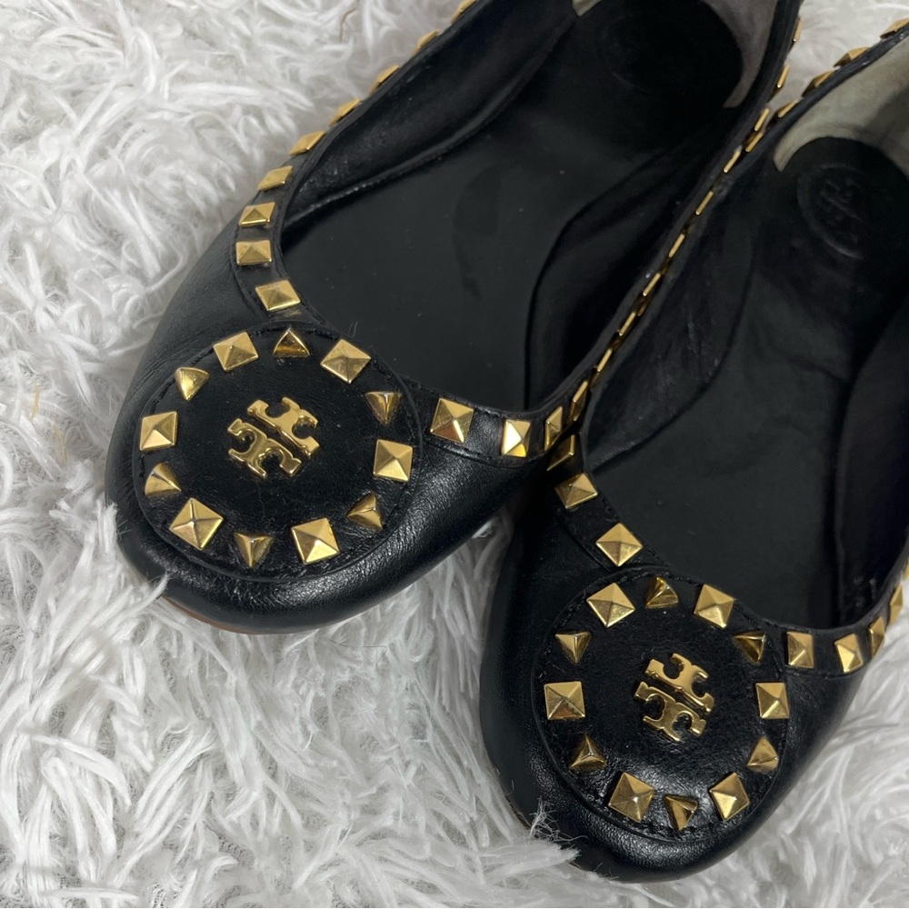 Tory Burch Black Flats Dale Gold Studs Flats - Picture 5 of 11